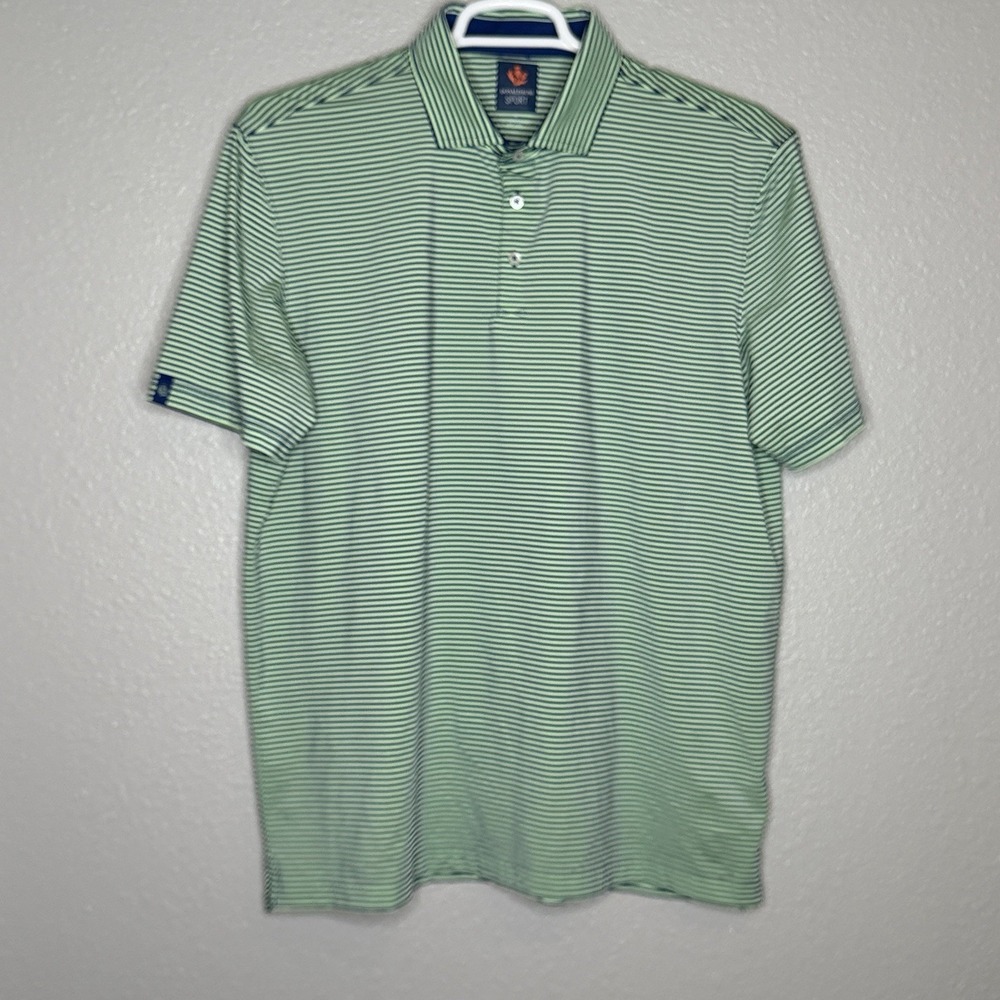 Donald Ross Sport Polo Shirt XL Green Stripe Performance Golf Preppy Classic